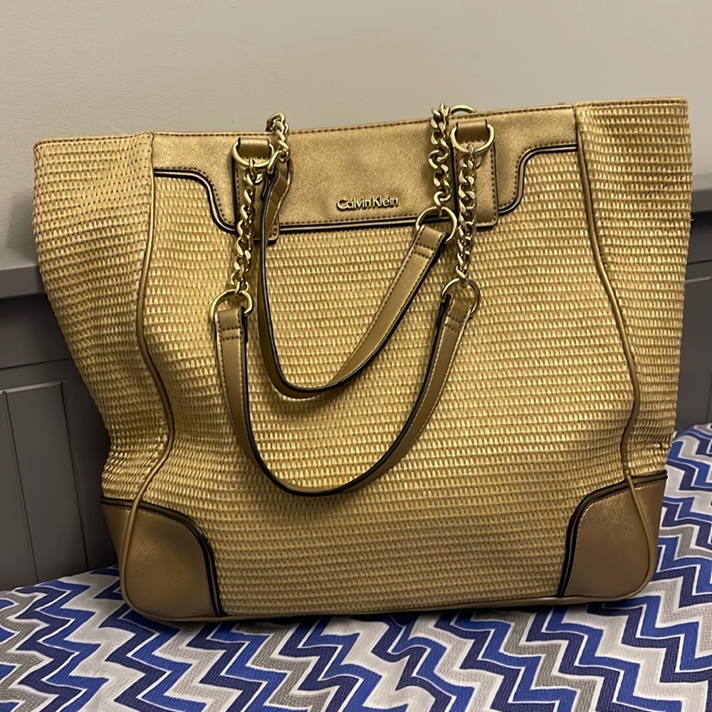 Calvin Klein Raffia Gold shoulder bag